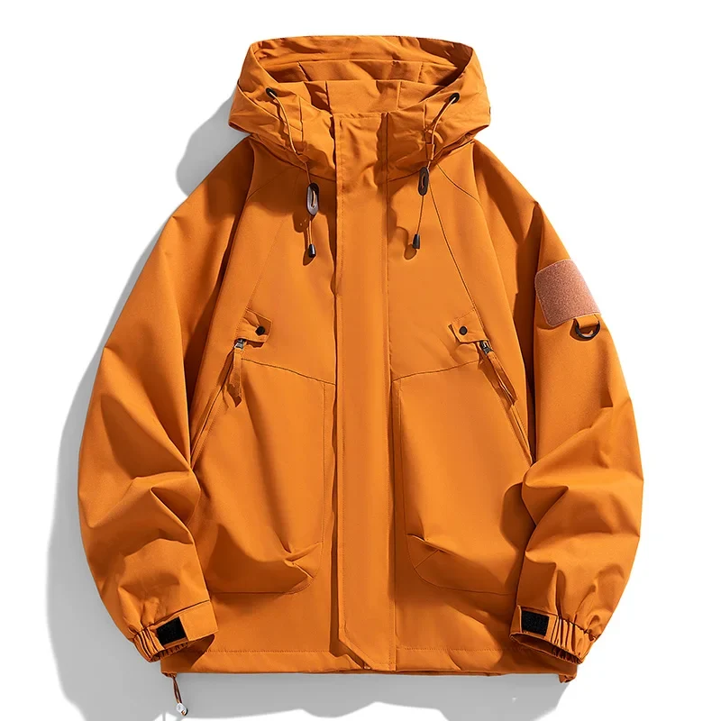 Windbreakers Men Hooded Jacket Zipper Coat Cargo Waterproof Black Bomber Camping Loose Thin Softshell Hooded Hiking Jacket