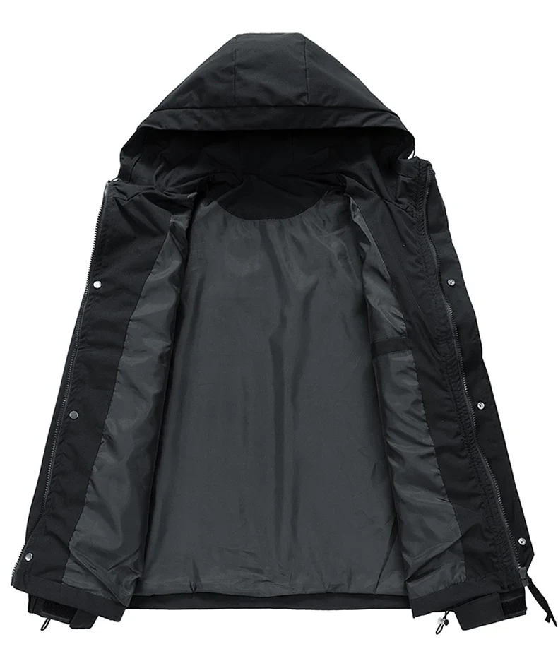 Windbreakers Men Hooded Jacket Zipper Coat Cargo Waterproof Black Bomber Camping Loose Thin Softshell Hooded Hiking Jacket