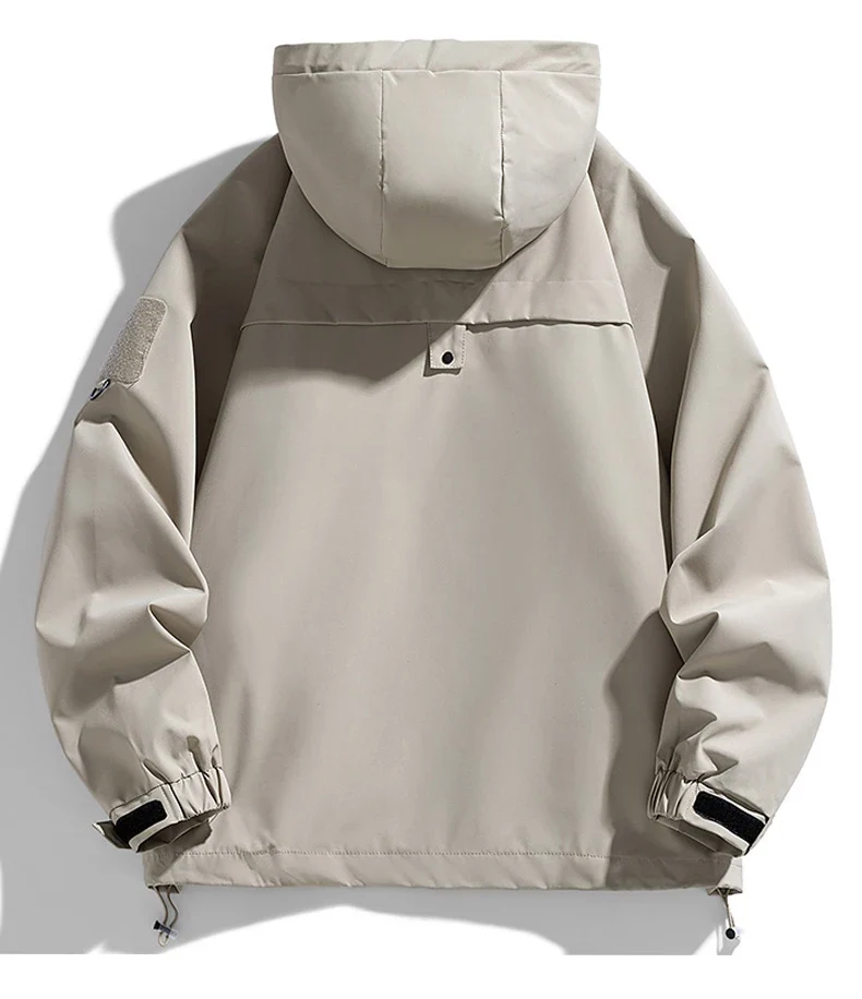 Windbreakers Men Hooded Jacket Zipper Coat Cargo Waterproof Black Bomber Camping Loose Thin Softshell Hooded Hiking Jacket