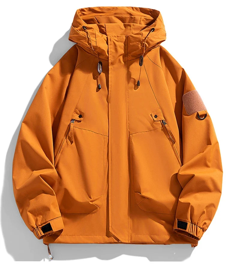 Windbreakers Men Hooded Jacket Zipper Coat Cargo Waterproof Black Bomber Camping Loose Thin Softshell Hooded Hiking Jacket