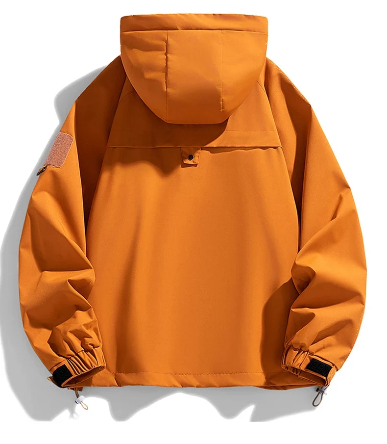 Windbreakers Men Hooded Jacket Zipper Coat Cargo Waterproof Black Bomber Camping Loose Thin Softshell Hooded Hiking Jacket