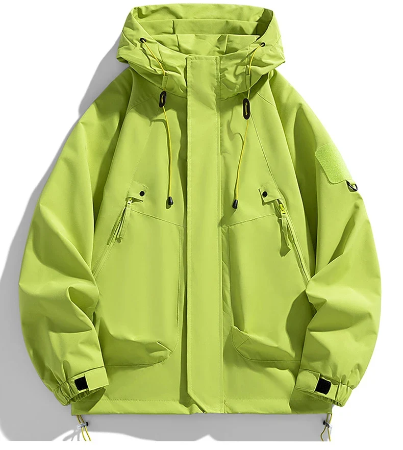 Windbreakers Men Hooded Jacket Zipper Coat Cargo Waterproof Black Bomber Camping Loose Thin Softshell Hooded Hiking Jacket