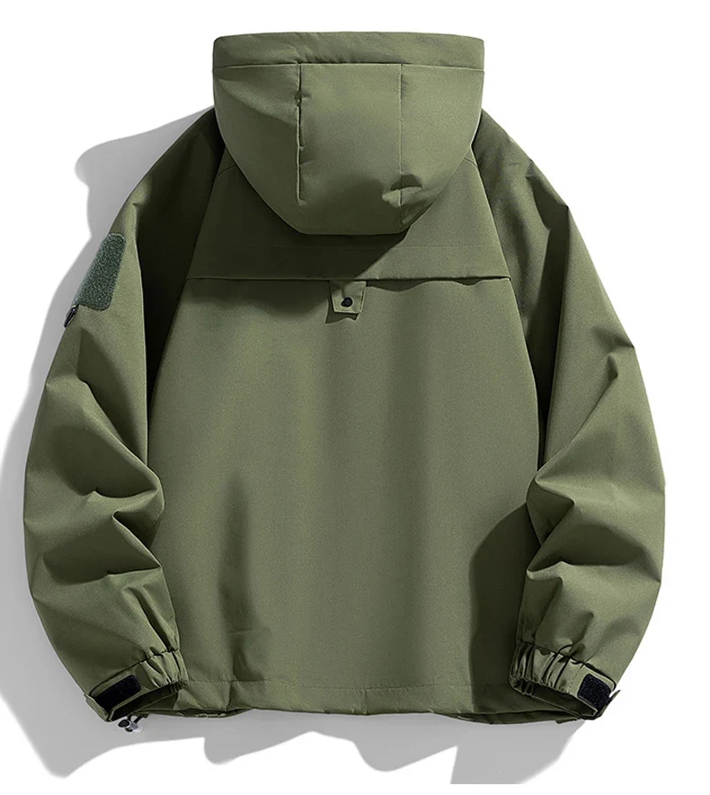 Windbreakers Men Hooded Jacket Zipper Coat Cargo Waterproof Black Bomber Camping Loose Thin Softshell Hooded Hiking Jacket