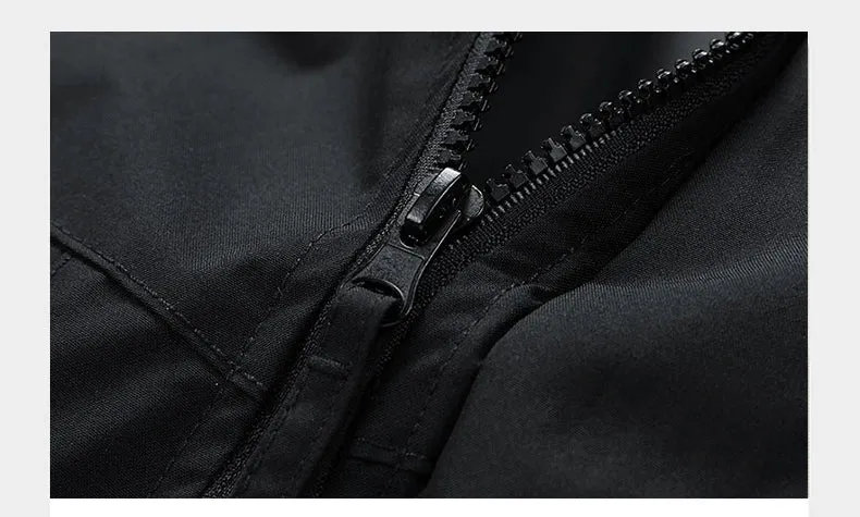 Windbreakers Men Hooded Jacket Zipper Coat Cargo Waterproof Black Bomber Camping Loose Thin Softshell Hooded Hiking Jacket