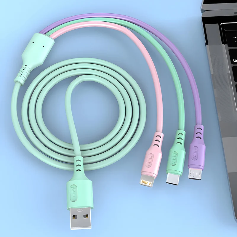 3 In 1 Fast Charging Cable For iPhone15 14 13 12 11 X Pro Max Micro USB Type-C Phone Charger USBC Data Cable