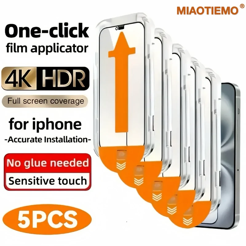 5Pcs For iPhone 16e 16 15 14 13 12 11 Pro Max XS XR Privacy Screen Protector 4K High Definition Tempered Glass Waterproof