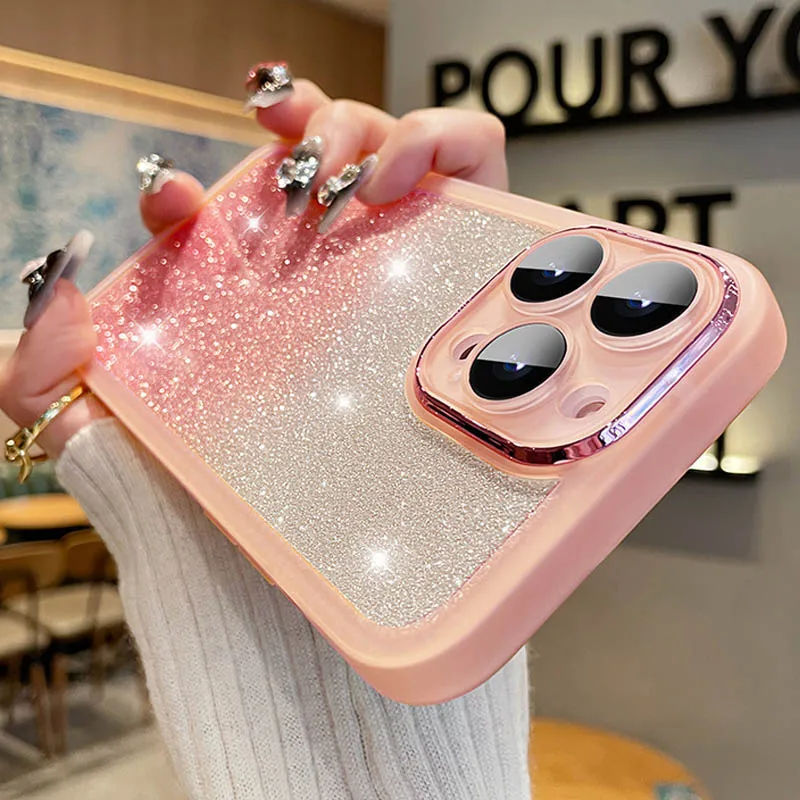 Fashion Bling Glitter Phone Case For iPhone 16 E 15 Pro Max 14 Plus 13 12 11 Luxury Shockproof Bumper Silicone Clear Back Cover