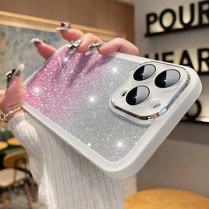Fashion Bling Glitter Phone Case For iPhone 16 E 15 Pro Max 14 Plus 13 12 11 Luxury Shockproof Bumper Silicone Clear Back Cover
