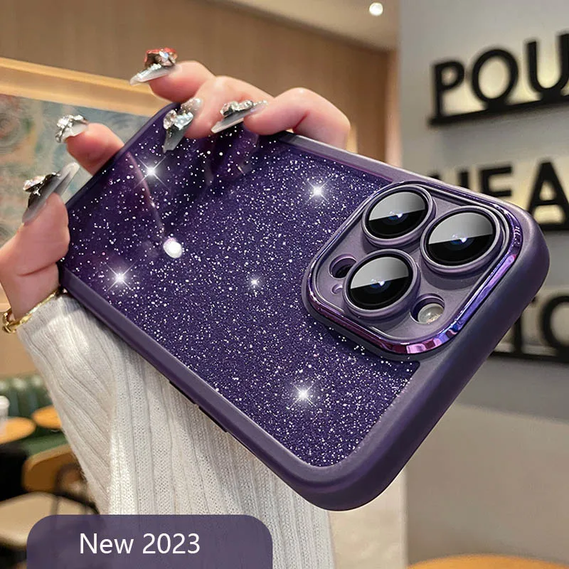 Fashion Bling Glitter Phone Case For iPhone 16 E 15 Pro Max 14 Plus 13 12 11 Luxury Shockproof Bumper Silicone Clear Back Cover
