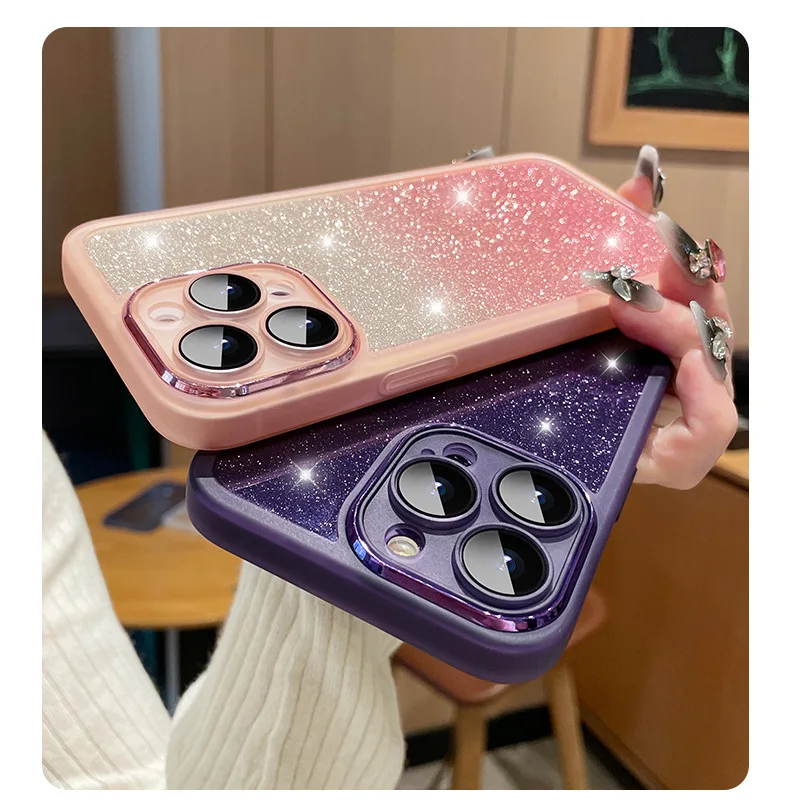 Fashion Bling Glitter Phone Case For iPhone 16 E 15 Pro Max 14 Plus 13 12 11 Luxury Shockproof Bumper Silicone Clear Back Cover