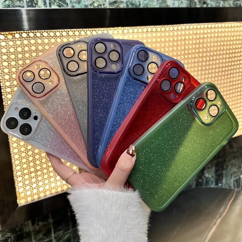 Fashion Bling Glitter Phone Case For iPhone 16 E 15 Pro Max 14 Plus 13 12 11 Luxury Shockproof Bumper Silicone Clear Back Cover