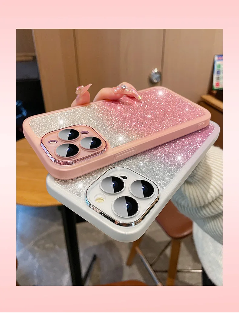 Fashion Bling Glitter Phone Case For iPhone 16 E 15 Pro Max 14 Plus 13 12 11 Luxury Shockproof Bumper Silicone Clear Back Cover