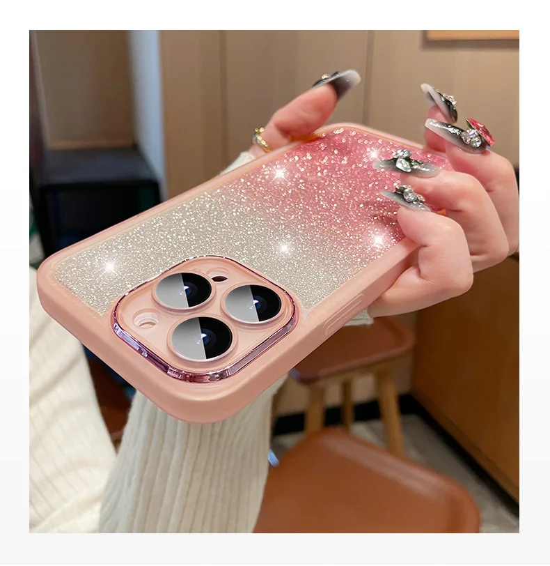 Fashion Bling Glitter Phone Case For iPhone 16 E 15 Pro Max 14 Plus 13 12 11 Luxury Shockproof Bumper Silicone Clear Back Cover