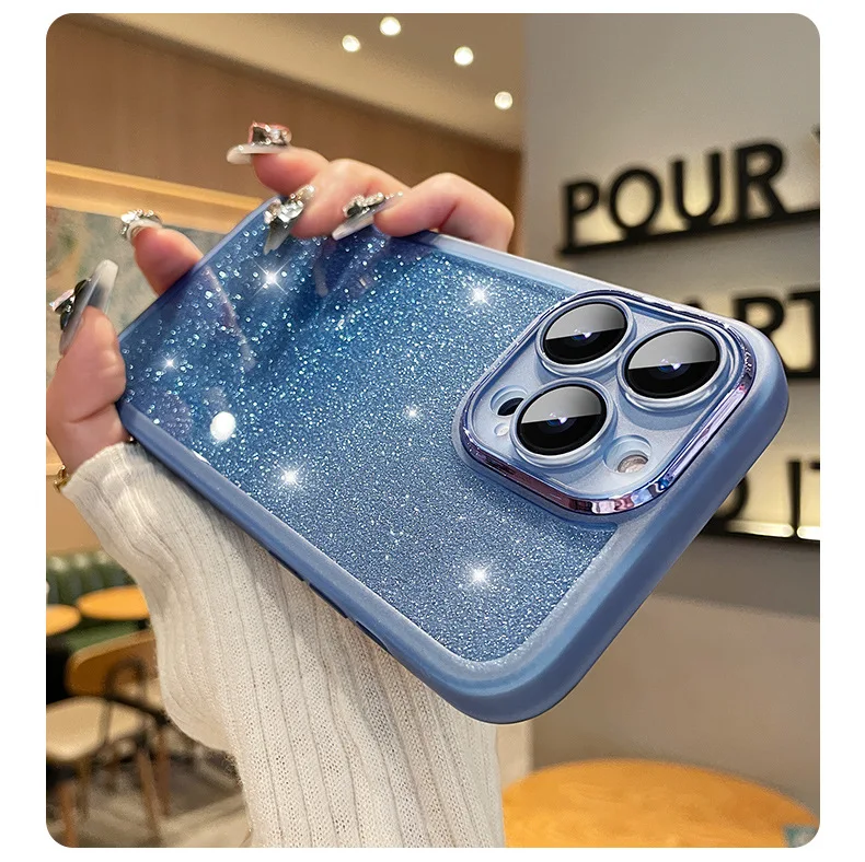 Fashion Bling Glitter Phone Case For iPhone 16 E 15 Pro Max 14 Plus 13 12 11 Luxury Shockproof Bumper Silicone Clear Back Cover