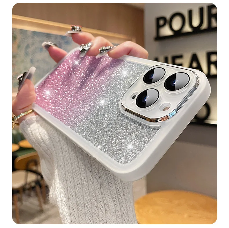 Fashion Bling Glitter Phone Case For iPhone 16 E 15 Pro Max 14 Plus 13 12 11 Luxury Shockproof Bumper Silicone Clear Back Cover