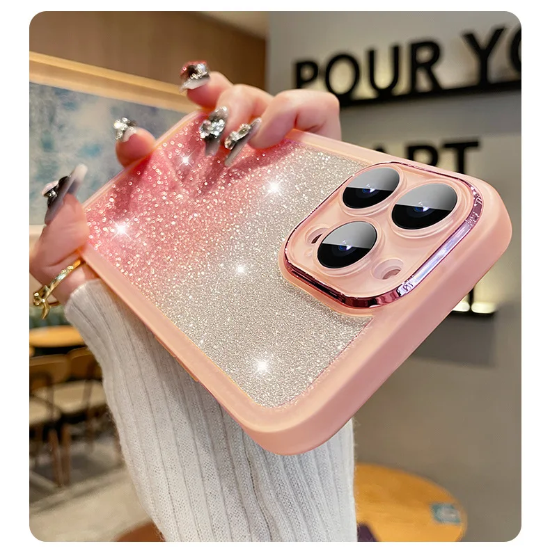 Fashion Bling Glitter Phone Case For iPhone 16 E 15 Pro Max 14 Plus 13 12 11 Luxury Shockproof Bumper Silicone Clear Back Cover