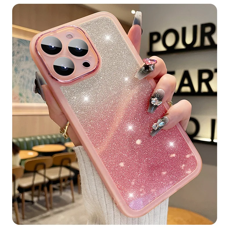 Fashion Bling Glitter Phone Case For iPhone 16 E 15 Pro Max 14 Plus 13 12 11 Luxury Shockproof Bumper Silicone Clear Back Cover
