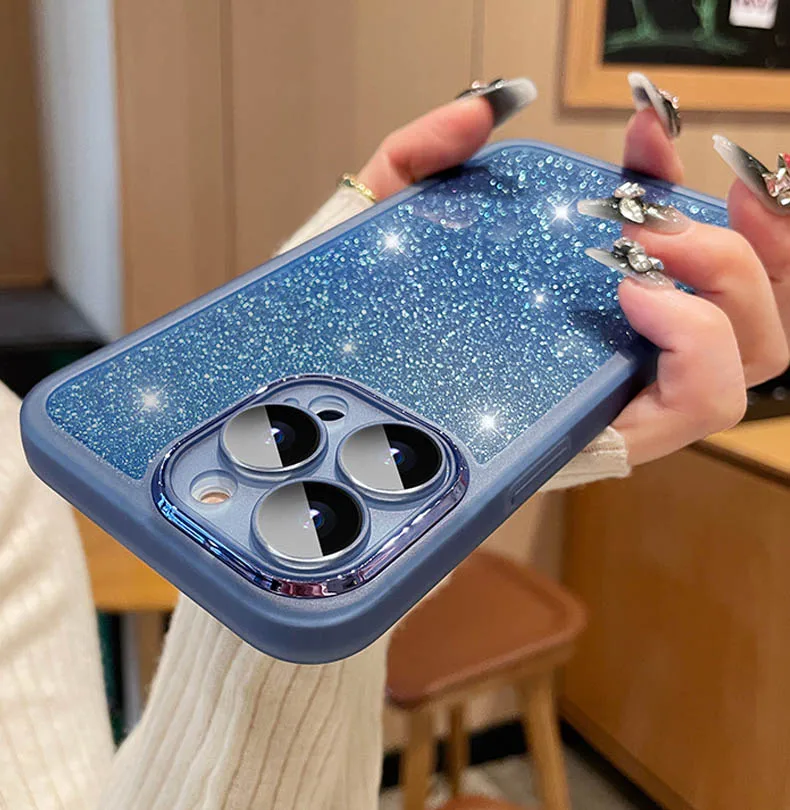 Fashion Bling Glitter Phone Case For iPhone 16 E 15 Pro Max 14 Plus 13 12 11 Luxury Shockproof Bumper Silicone Clear Back Cover