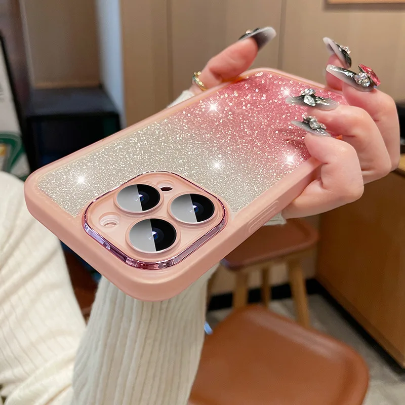 Fashion Bling Glitter Phone Case For iPhone 16 E 15 Pro Max 14 Plus 13 12 11 Luxury Shockproof Bumper Silicone Clear Back Cover