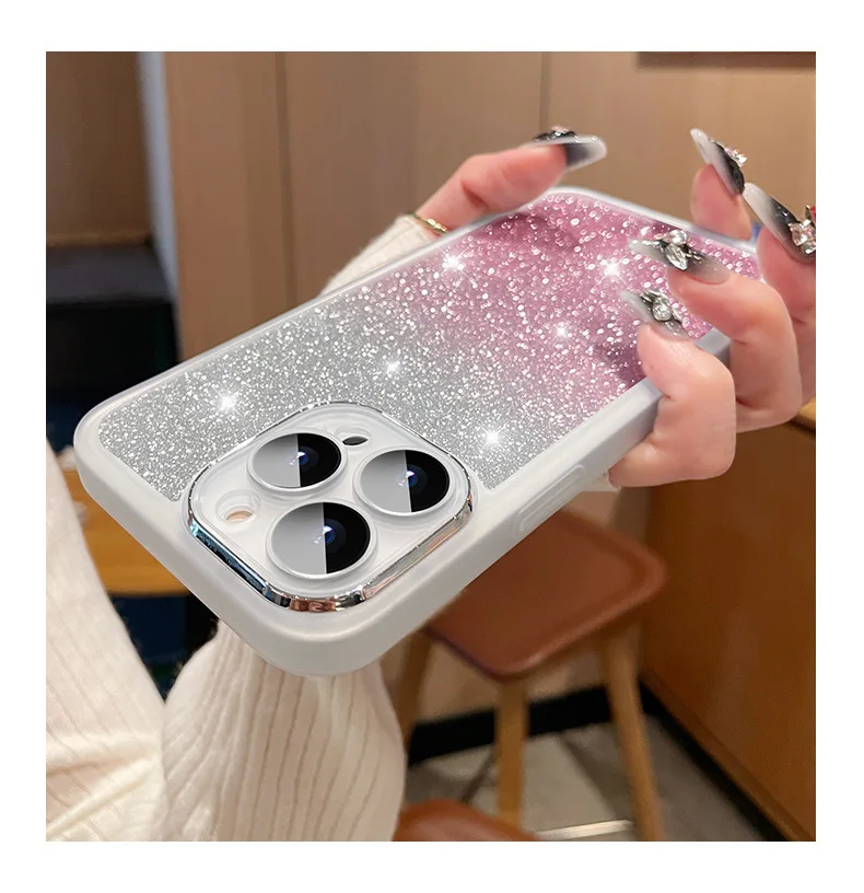 Fashion Bling Glitter Phone Case For iPhone 16 E 15 Pro Max 14 Plus 13 12 11 Luxury Shockproof Bumper Silicone Clear Back Cover