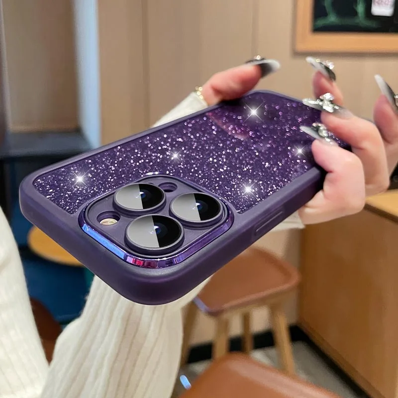 Fashion Bling Glitter Phone Case For iPhone 16 E 15 Pro Max 14 Plus 13 12 11 Luxury Shockproof Bumper Silicone Clear Back Cover