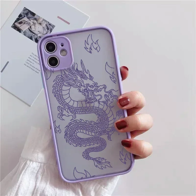 Fashion Purple Dragon Animal Pattern Phone Case For iPhone 16 15 14 13 12 11 Pro Max Mini SE 7 8 Plus Cover Glossy Hard Coque