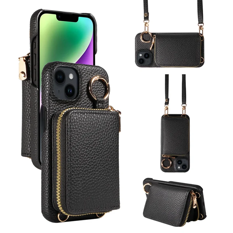 Newly Designed Deluxe Zipper Card Case for IPhone16promax 15 14 PU Leather Phone Case with Crossbody Lanyard Wallet Function