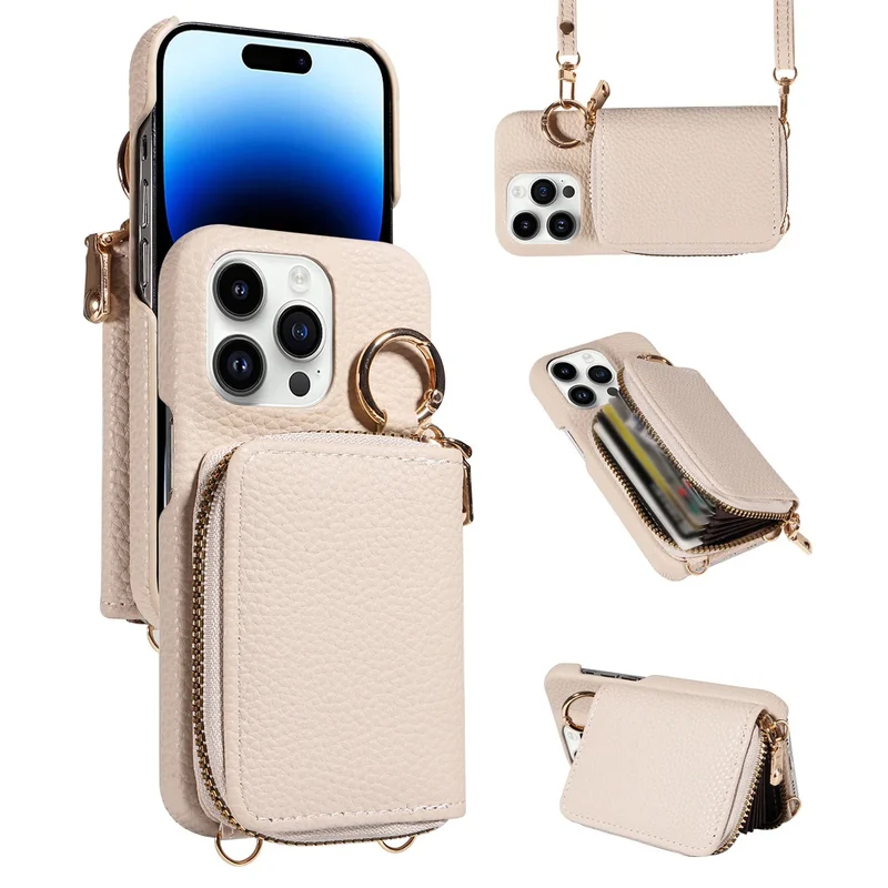 Newly Designed Deluxe Zipper Card Case for IPhone16promax 15 14 PU Leather Phone Case with Crossbody Lanyard Wallet Function