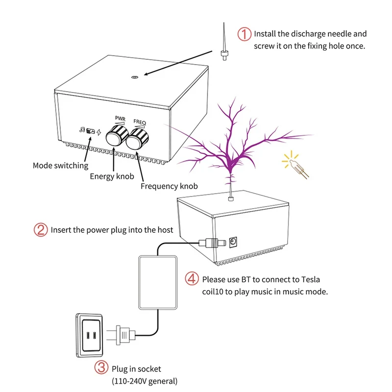 Bluetooth-compatible Music Tesla Coil Arc Plasma Loudspeaker Wireless Transmission Touchable Artificial Education Experiment Toy