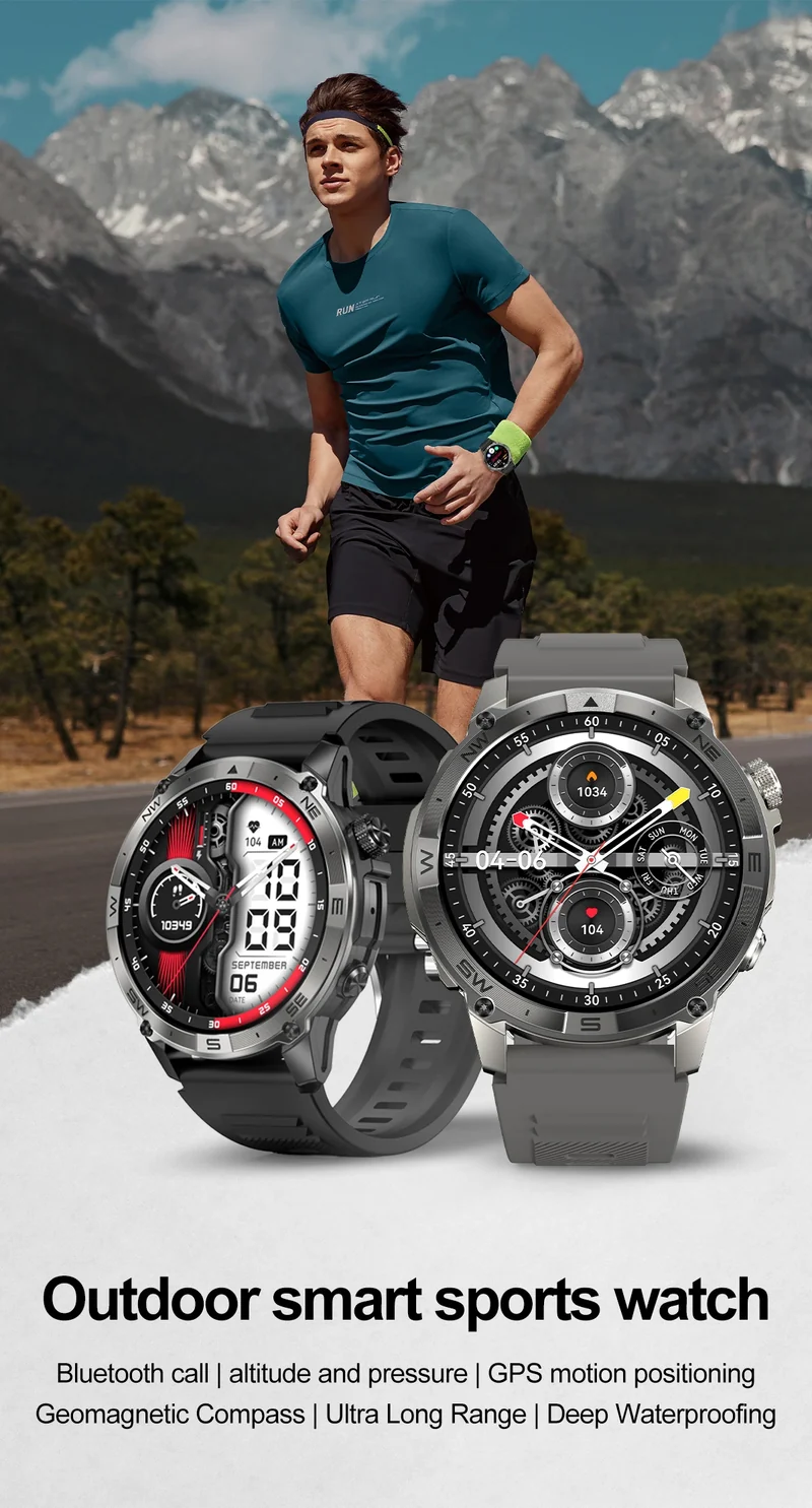 NORTH EDGE NEW GPS Smart Watch 1.43'' HD AMOLED Display Built-in GPS Altitude Barometer Compass Bluetooth Phone Call Smartwatch