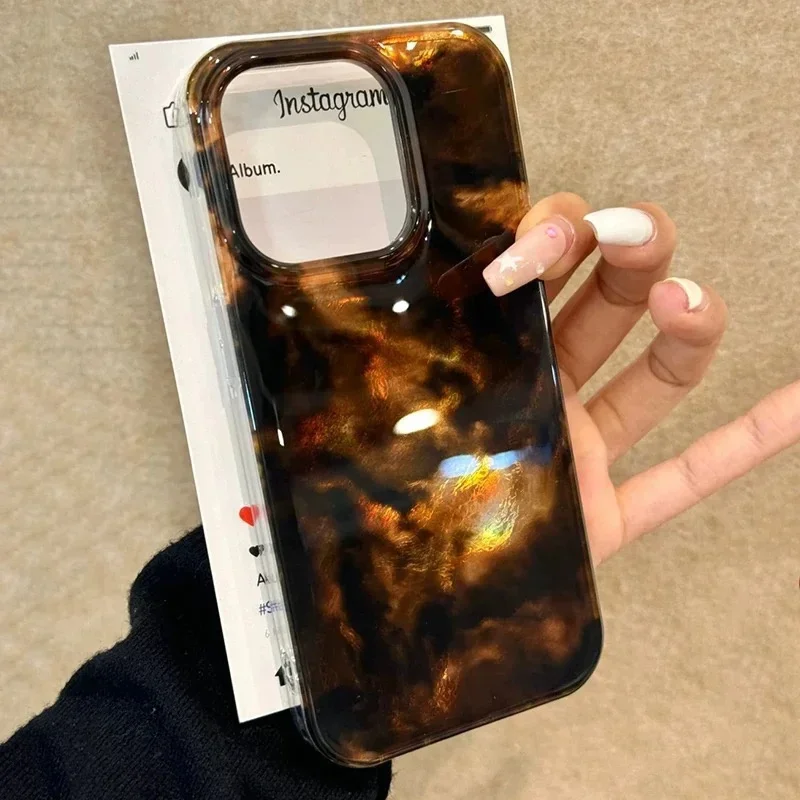 Vortex Pattern Blue Brown Black Blend Splicing Phone Case for IPhone 11 12 13 14 15 16 Pro Max Shockproof Hard Back Cover Fundas