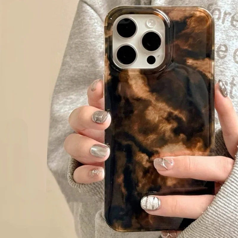 Vortex Pattern Blue Brown Black Blend Splicing Phone Case for IPhone 11 12 13 14 15 16 Pro Max Shockproof Hard Back Cover Fundas