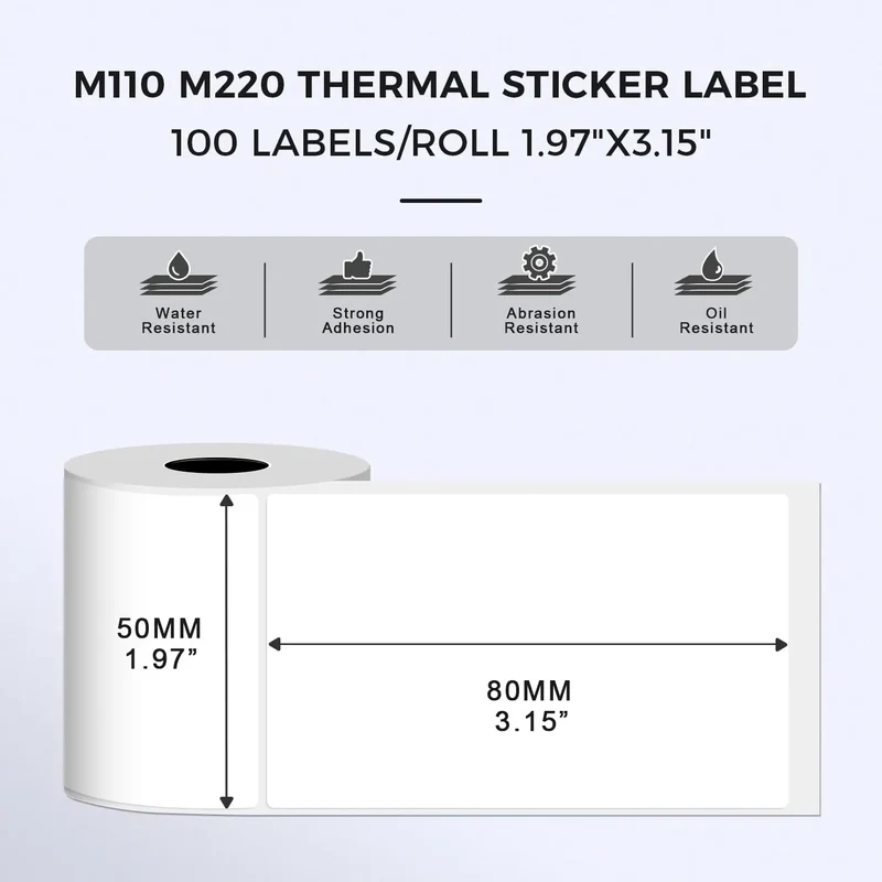 Durable 50x80mm Circle Thermal Paper - Phomemo M110 Printer Compatible Stickers