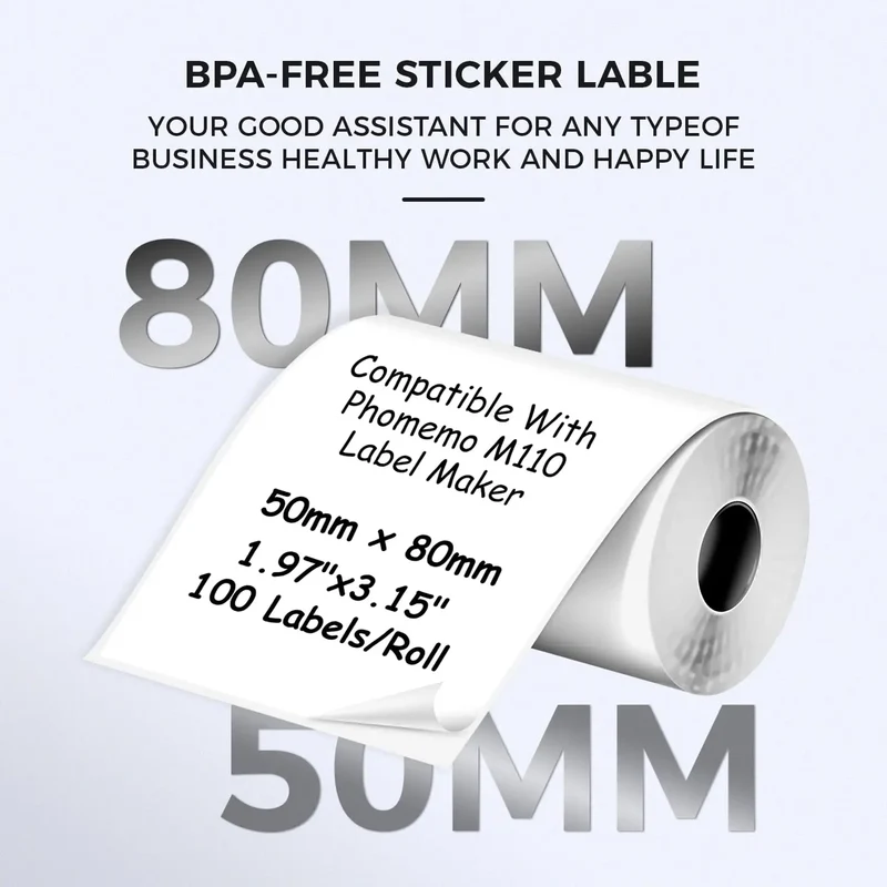 Durable 50x80mm Circle Thermal Paper - Phomemo M110 Printer Compatible Stickers