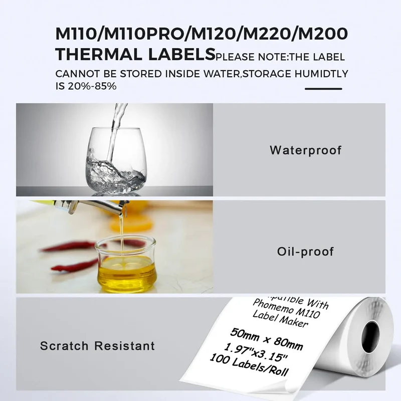 Durable 50x80mm Circle Thermal Paper - Phomemo M110 Printer Compatible Stickers