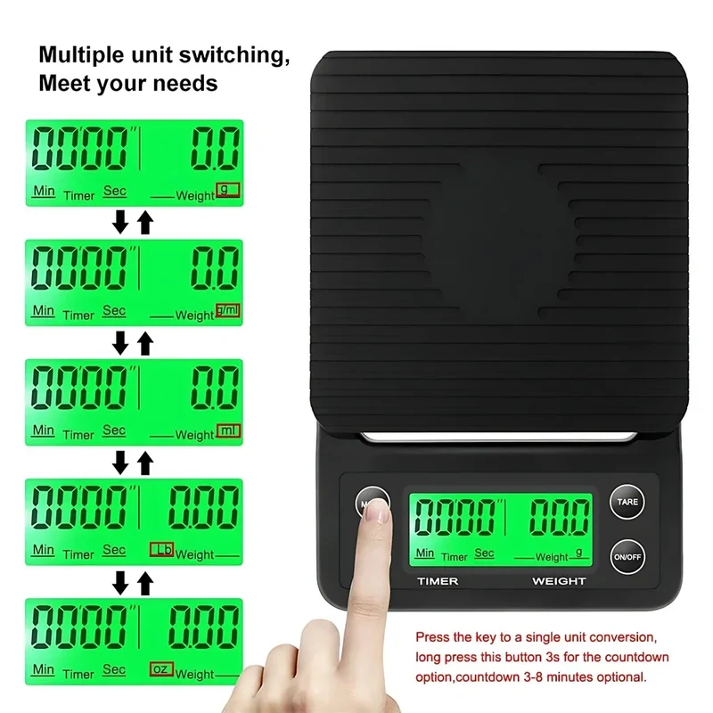 5/3kg LCD Electronic Drip Coffee Scale High Precision Measuring Digital Display Timer Coffee Weight Tools Portable Kitchen Sc