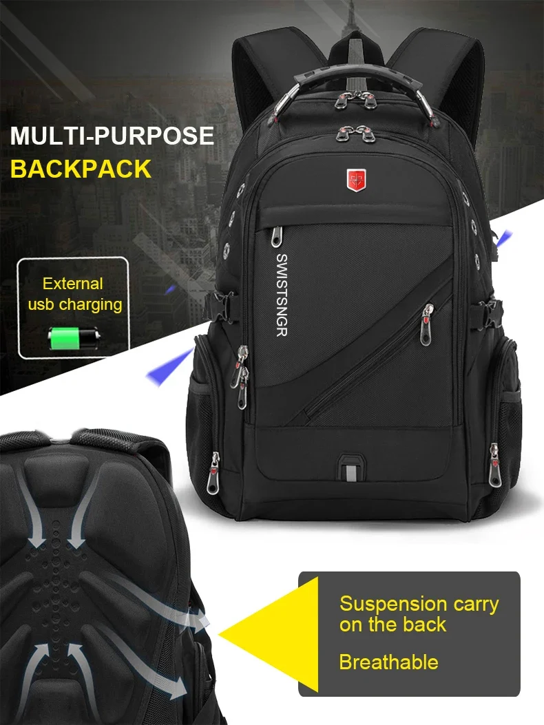 Waterproof 15.6/17.3 Inch Laptop Backpack Men USB Charging Swiss Backpack Travel Women Rucksack Male Vintage School Bag Mochila