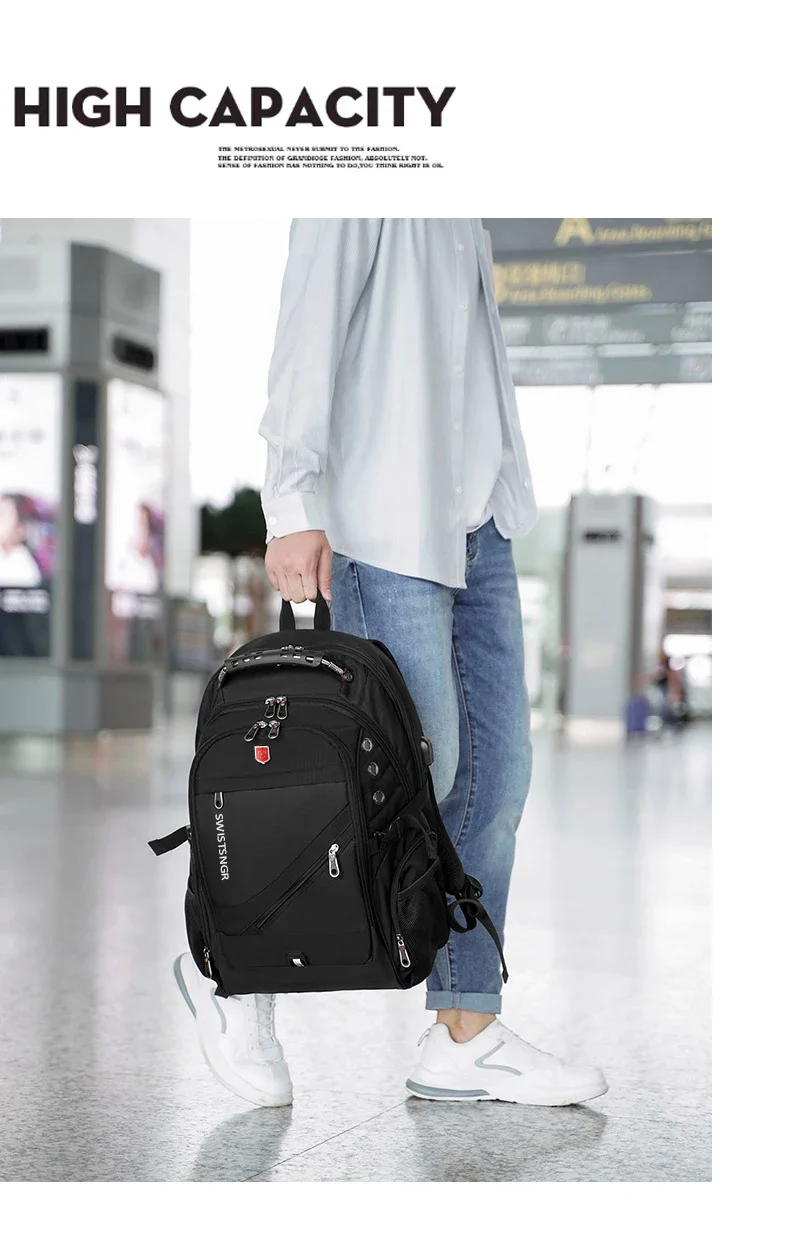 Waterproof 15.6/17.3 Inch Laptop Backpack Men USB Charging Swiss Backpack Travel Women Rucksack Male Vintage School Bag Mochila