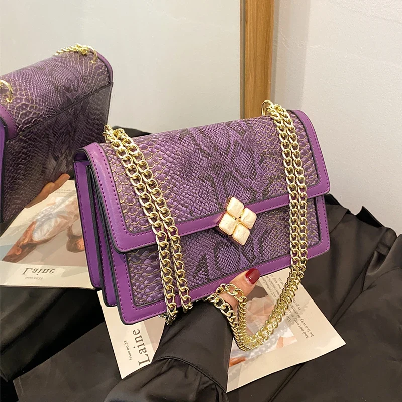 Luxury Purple Women's Single Shoulder Bag Pu Leather Ladies Bag Femme Designer Handbag Purse Flap Messenger Bag Brand Sac A Main