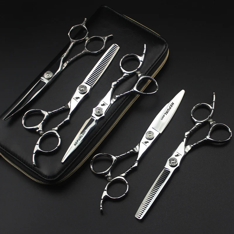 6.0 Inch FZC New Fashion Design Beauty Barber Flat Scissors Tooth 1 Set of 5 Kind of Scissors Single Hairdressing Scissor HS-860