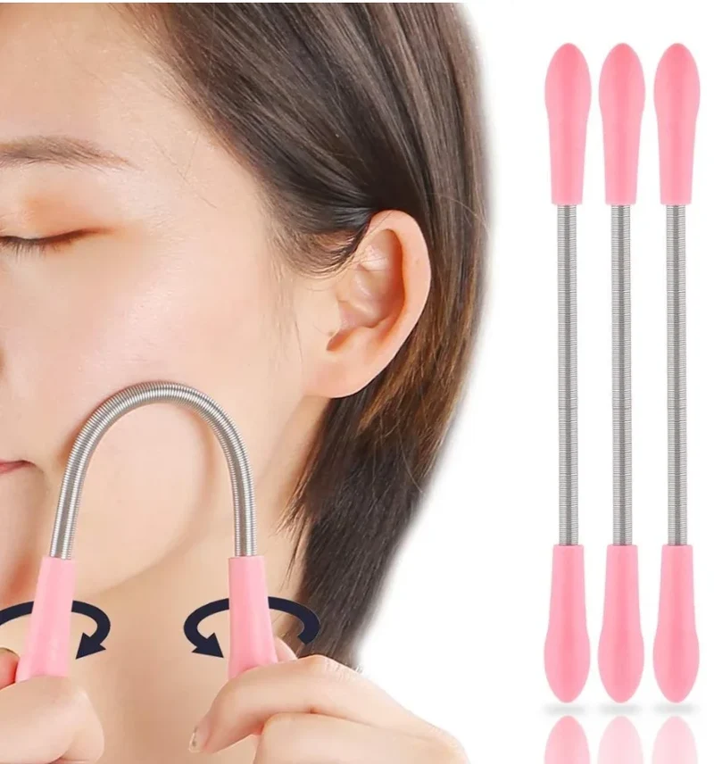 Pain-Free Pink Orange Handheld Beauty Epilator for Women Stainless Steel Spring Threading Tool for Facial Hair Removal for Face
