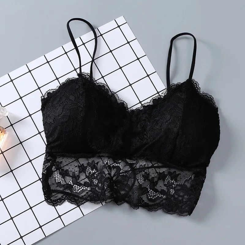 Summer Women Lace Sexy Top Sun Sleeveless Solid Tops Unpadded Bralette Bra Bustier Zipper Back Club Crop Tank Free Size lingerie