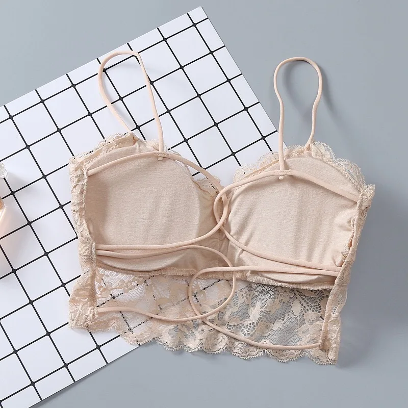 Summer Women Lace Sexy Top Sun Sleeveless Solid Tops Unpadded Bralette Bra Bustier Zipper Back Club Crop Tank Free Size lingerie
