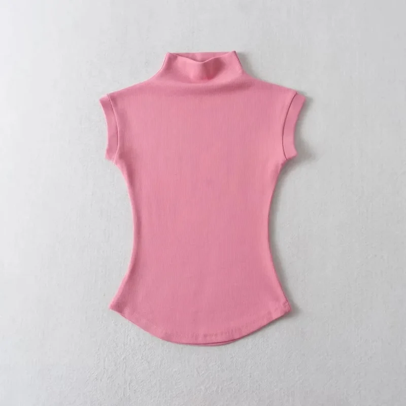 Women Summer Sexy Turtleneck Sleeveless T-Shirts Tops Solid Slim Fit Pullovers Causal Tees Shirts Female Streetwear Basics Tees