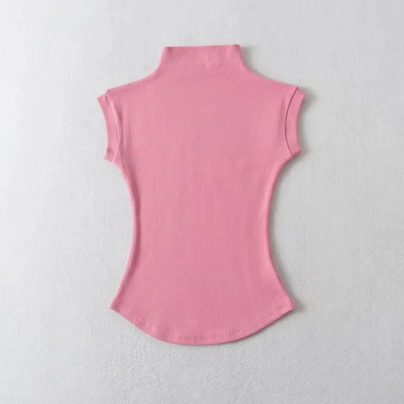 Women Summer Sexy Turtleneck Sleeveless T-Shirts Tops Solid Slim Fit Pullovers Causal Tees Shirts Female Streetwear Basics Tees