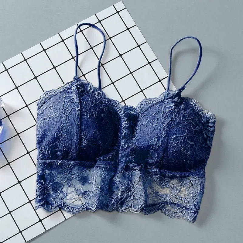 Summer Women Lace Sexy Top Sun Sleeveless Tops padded Bralette Bra Bustier Zipper Back Club Crop Tank lingerie женское белье