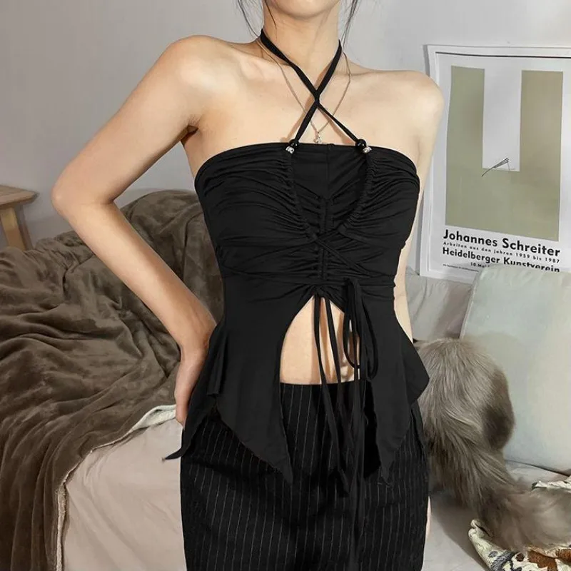 Summer Women Fashion Off Shoulder Halter Cami Tops Sexy Spicy Style Slim Fit Crop Tops Sleeveless Backless Stylish Streetwear