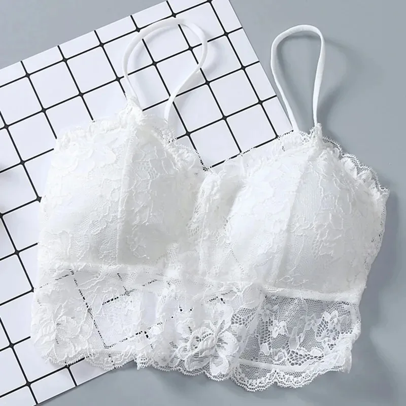 Summer Women Lace Sexy Top Sun Sleeveless Tops padded Bralette Bra Bustier Zipper Back Club Crop Tank lingerie женское белье