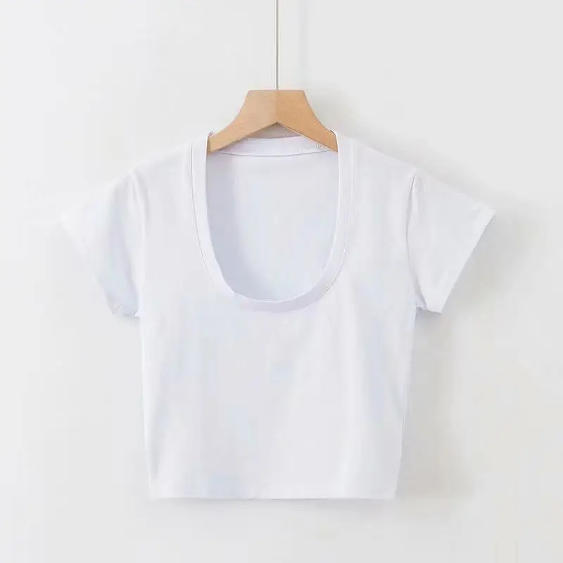 Summer Sexy T Shirt Tops for Women Clothes Stretch Slim Tees Shirt Femme U Neck Short Sleeve T-shirts Streetwea Crop Top