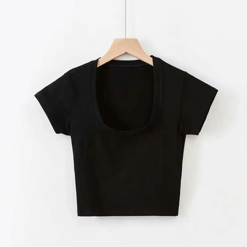 Summer Sexy T Shirt Tops for Women Clothes Stretch Slim Tees Shirt Femme U Neck Short Sleeve T-shirts Streetwea Crop Top